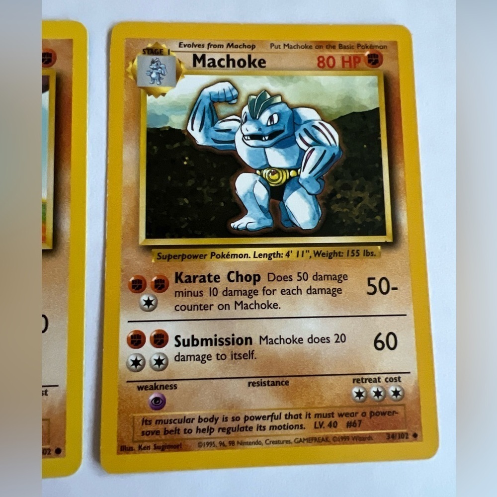 Pokemon 1995 Machop Machoke Two Set Of cards Collectors Game Vintage - Picture 3 of 6